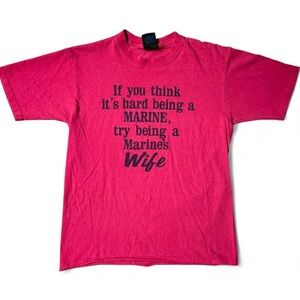 90s VINTAGE FUNNY MARINE WIFE PINK TEE M